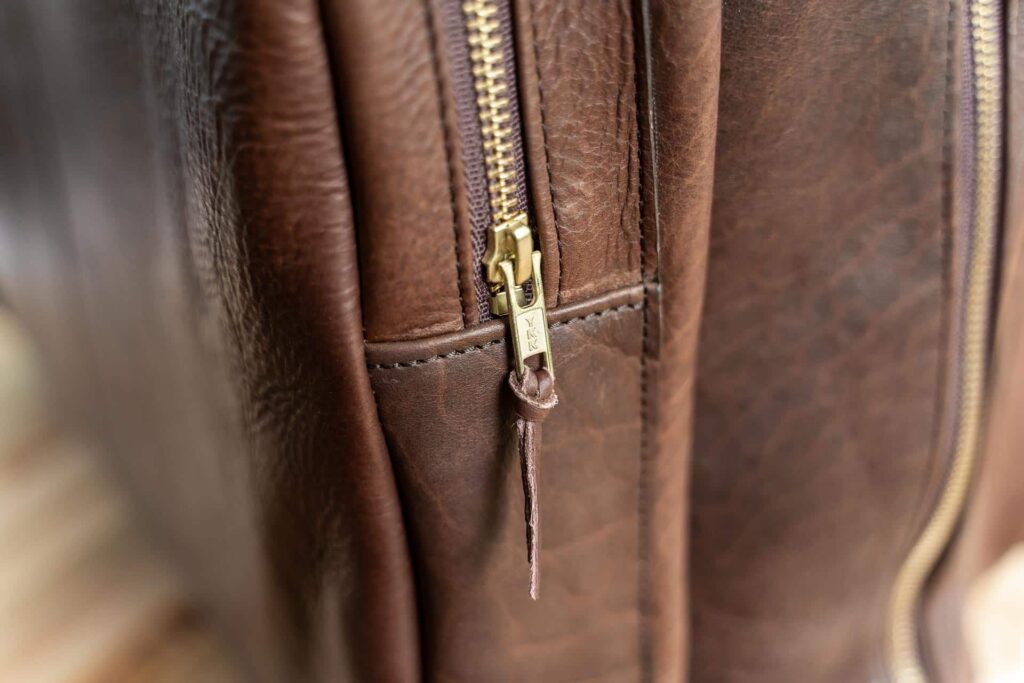 Leather Pull On Brass Zipper To Open Flight Bag Pockets Leather Pull On Brass Zipper To Open Flight Bag Pockets