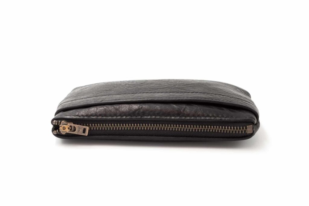 Black Leather Clutch With Brass Zipper