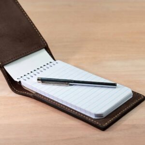 Open Brown Leather Notepad Holder