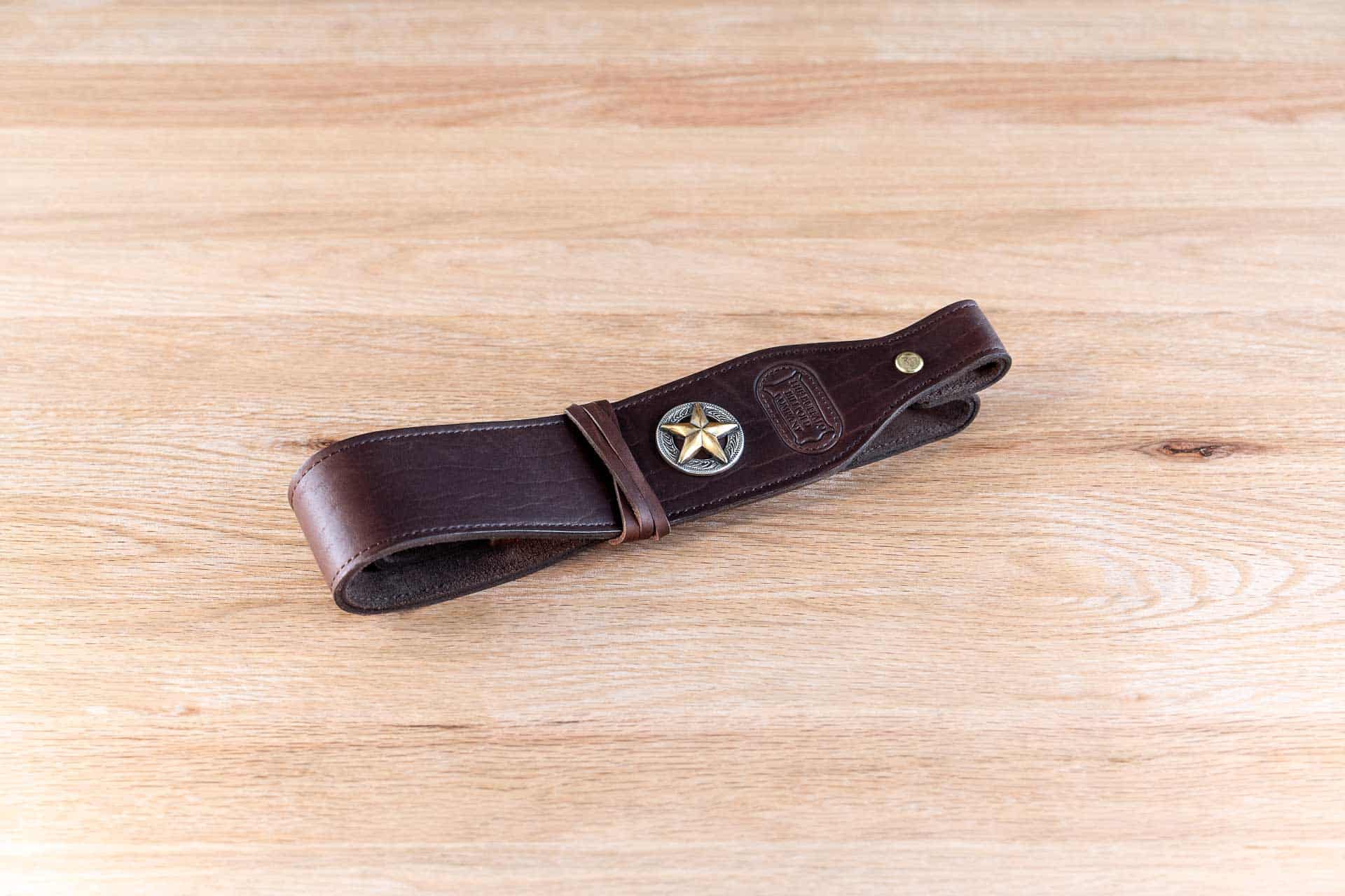 Brown Leather Rifle Sling - Texas Star - Brass Rivets Brown Leather Rifle Sling - Texas Star - Brass Rivets