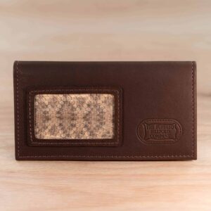 Brown Leather Checkbook Cover with Rattlesnake Inlay