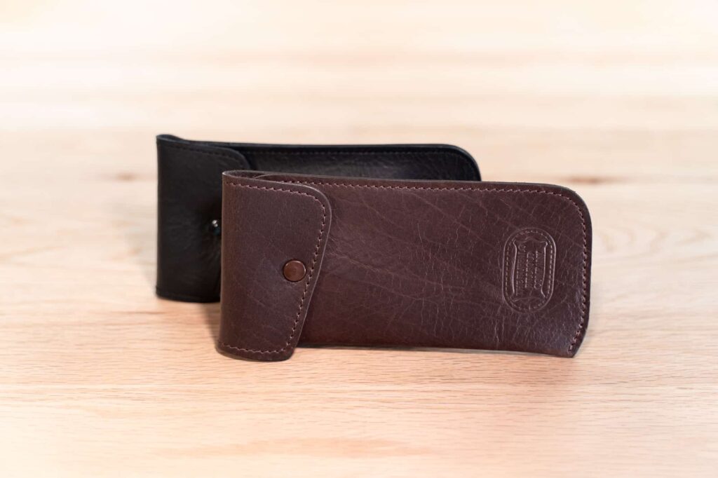 Bison Leather Glasses Case - Made In Usa - Brown And Black Bison Leather Glasses Case - Made In Usa - Brown And Black