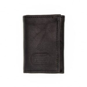 Black Leather Wallet Mens Trifold - Made USA - Bison Leather