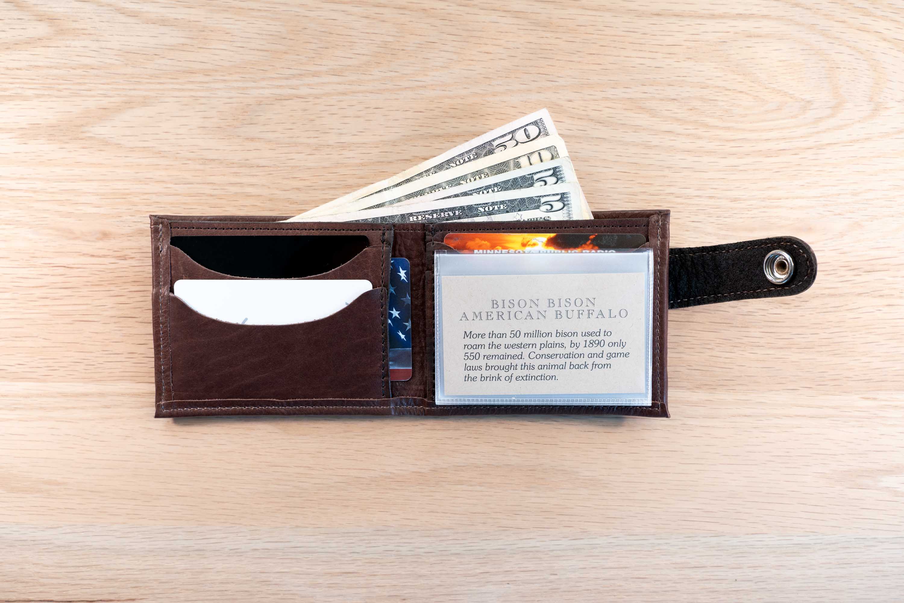 Inside Of Brown Leather Bifold Wallet With Snap Closure - Standard Size Inside Of Brown Leather Bifold Wallet With Snap Closure - Standard Size