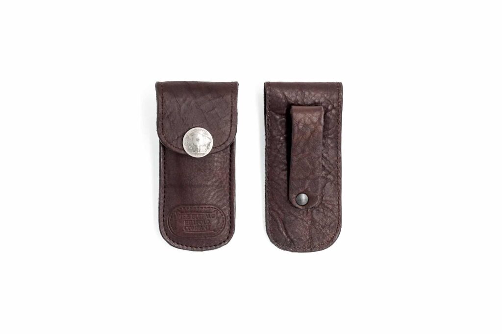 Front And Back Of Full Grain Leather Folding Knife Case Front And Back Of Full Grain Leather Folding Knife Case