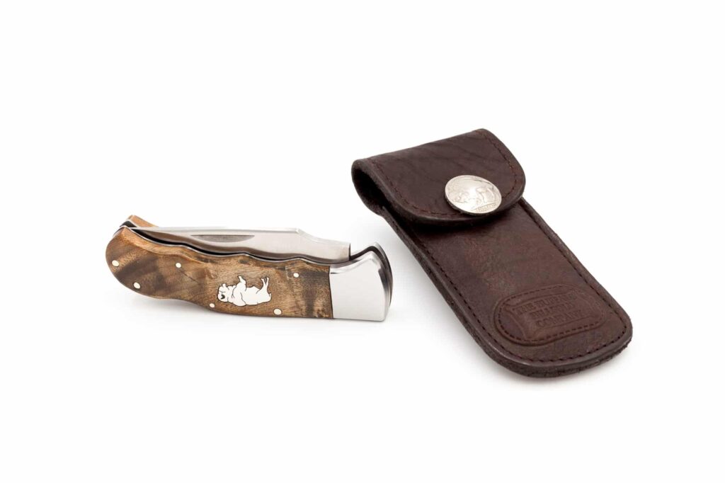 Elk Ridge Knife With Bison Inlay And Buffalo Leather Case - Made In Usa Elk Ridge Knife With Bison Inlay And Buffalo Leather Case - Made In Usa