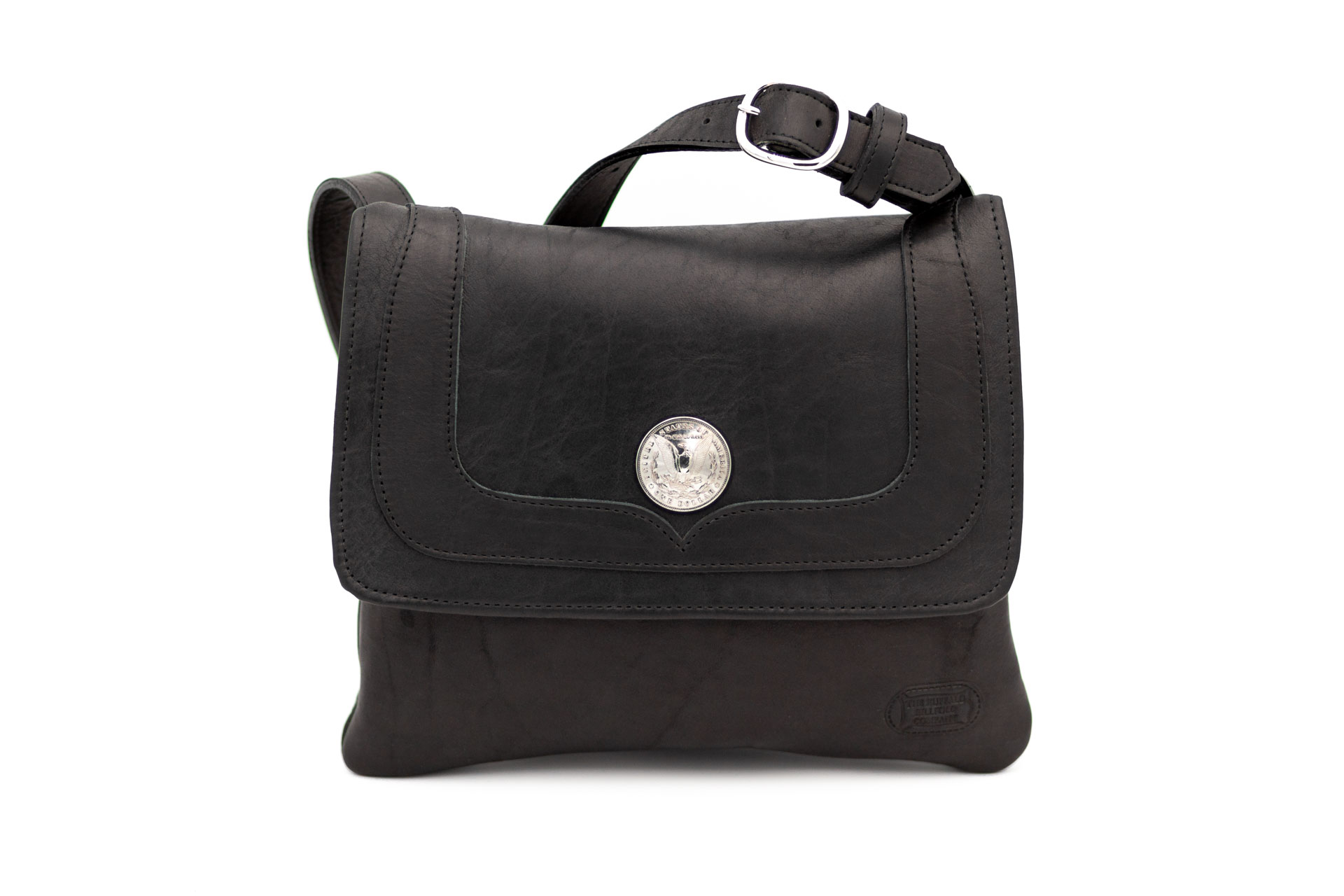Black Leather Trim Style Purse - Silver Dollar - Made In Usa Black Leather Trim Style Purse - Silver Dollar - Made In Usa