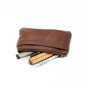Brown Buffalo Leather Art Pouch for Pencils and Art Supplies