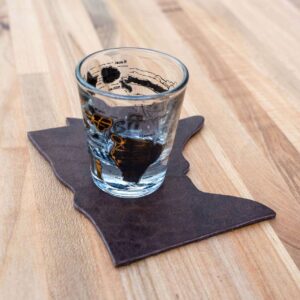 Minnesota Shaped Shot Glass Leather Coaster - Made in USA