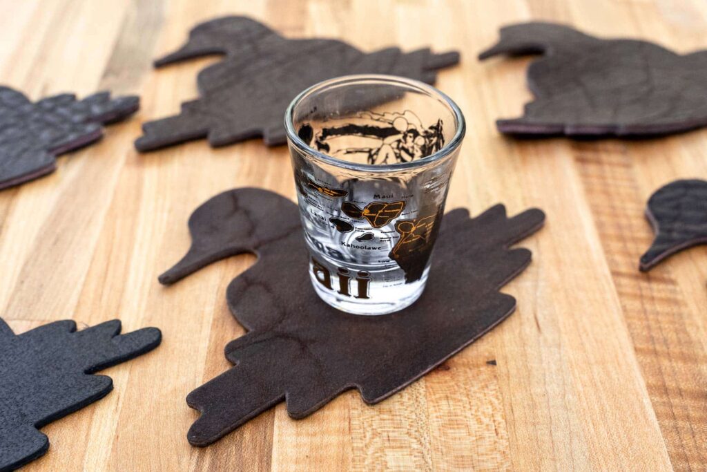 Shot Glass Leather Coasters - Made in USA - Loon Shaped Shot Glass Leather Coasters - Made in USA - Loon Shaped