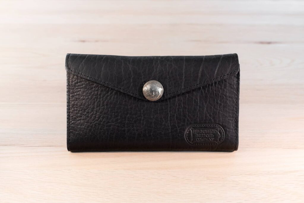Bison Nickel Snap On Front Of The Leather Envelope Wallet