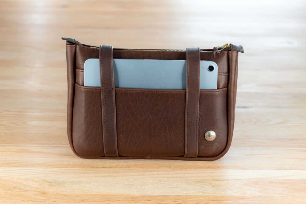 Brown-Leather-Shoulder-Bag-Ipad-Pocket Leather Shoulder Bag