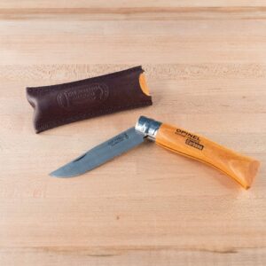Opinel No.06 Carbon Steel Folding Knife and Leather Knife Case Made in USA