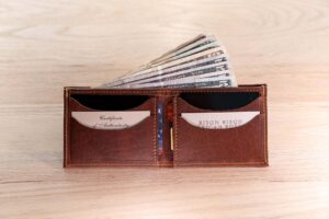 Mens Bifold Wallet - Red - Shrunken Bison Leather