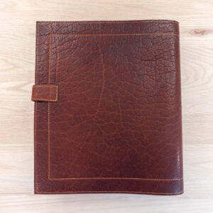 Leather 3 Ring Binder made with Red American Chestnut leather and Orange Thread - Back