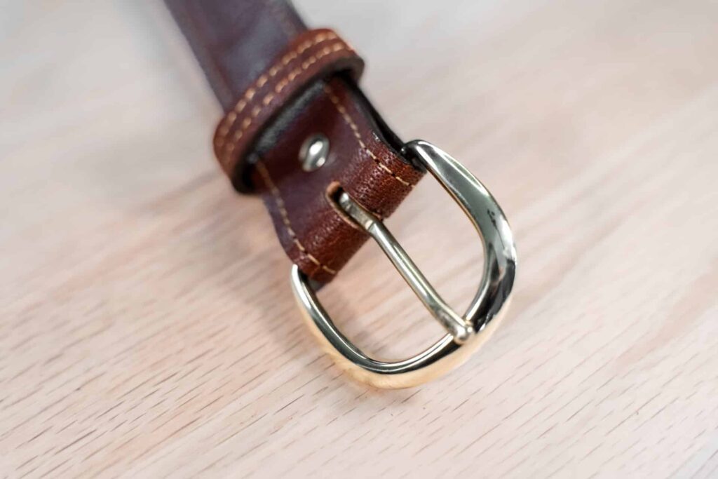 Brass Buckle On Mens Red Leather Belt Brass Buckle On Mens Red Leather Belt