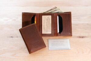 Mens Red Leather Trifold Wallet