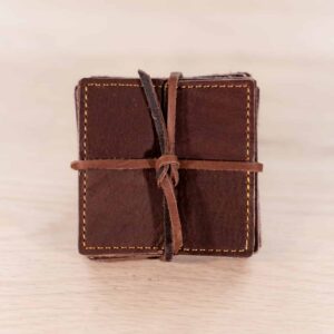 Quilted Coasters - Brown Leather and Golden Prairie Grass Thread