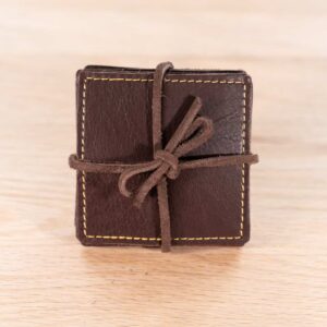 Quilted Coasters - Brown Leather and Yellow Thread