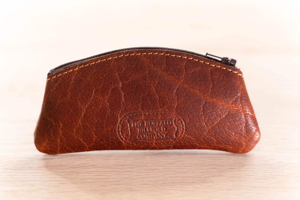Red Leather Coin Purse With Golden Stitching Red Leather Coin Purse With Golden Stitching