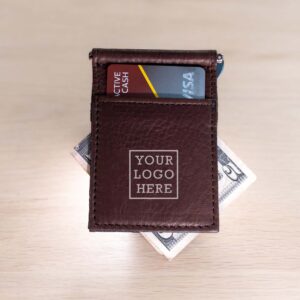 Promotional Leather Money Clip Wallet with Your Custom Business Logo