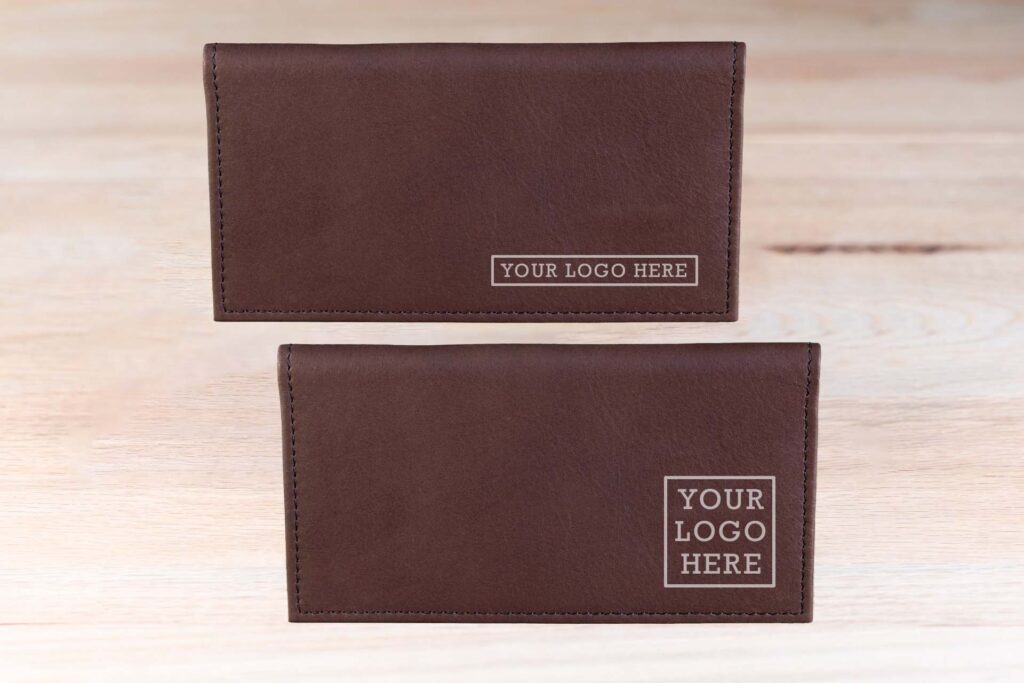 Leather-Checkbook-Cover-Custom-Logo Custom Sized Logo Debossed On Leather Checkbook Cover