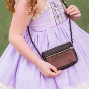 Small Zipper Bag with Braided Leather Strap for Girls
