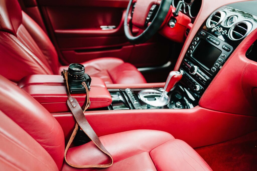 Aldehyde Tanned Leather - Red Leather Upholstery In Car Aldehyde Tanned Leather - Red Leather Upholstery In Car