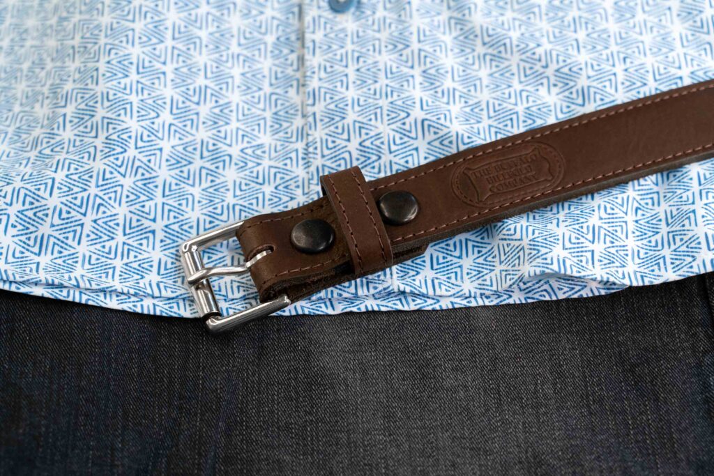 Mens Bison Leather Belt - Brown - 1.25 Inch - Made In Usa Mens Bison Leather Belt - Brown - 1.25 Inch - Made In Usa