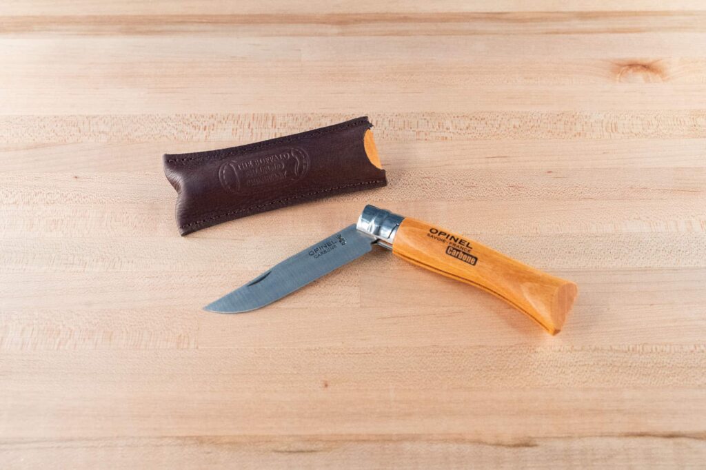 Opinel No.08 Carbon Steel Folding Knife With Leather Case Made In Usa