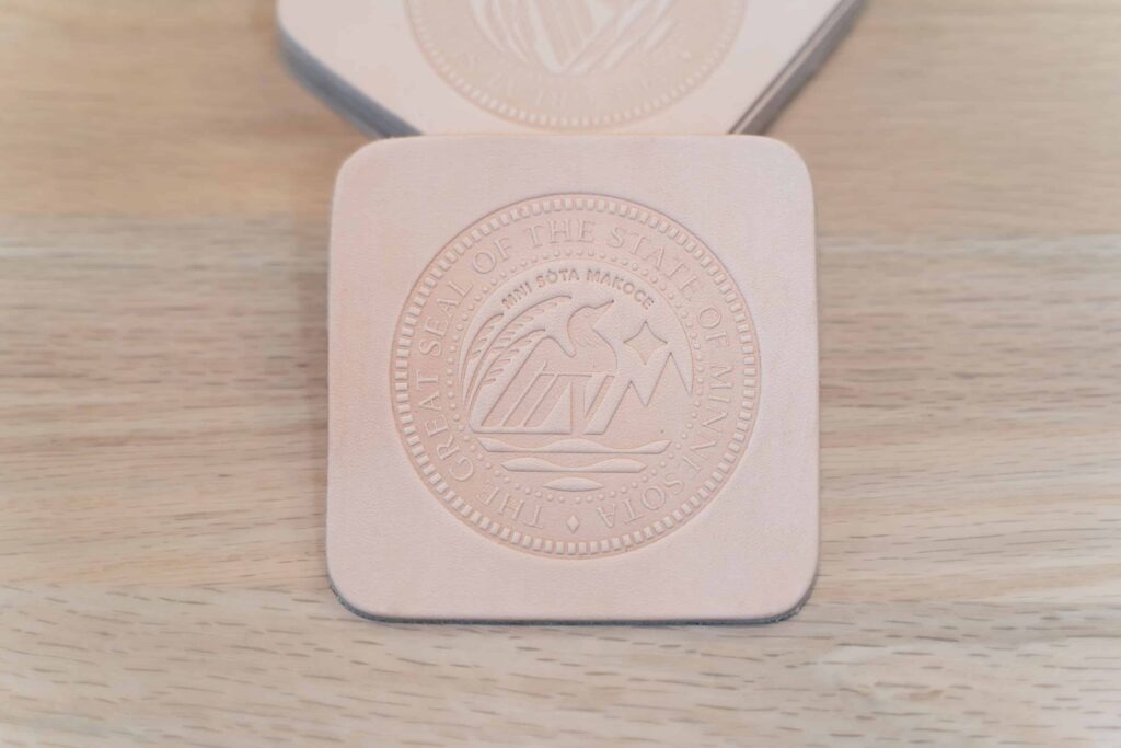 Minnesota State Seal - Leather Coasters - Made In Mn, Usa