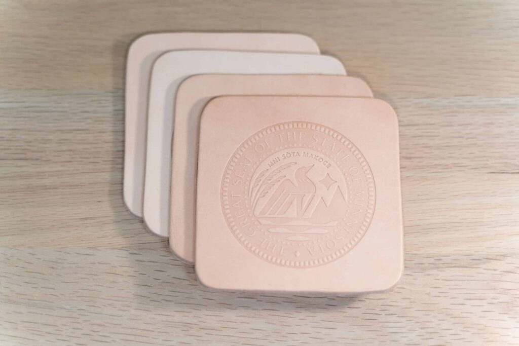 Minnesota State Seal - Leather Coasters - Made In Mn, Usa Minnesota State Seal - Leather Coasters - Made In Mn, Usa
