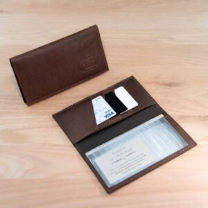Leather Checkbook Cover with Card Slots - Brown - Made in USA