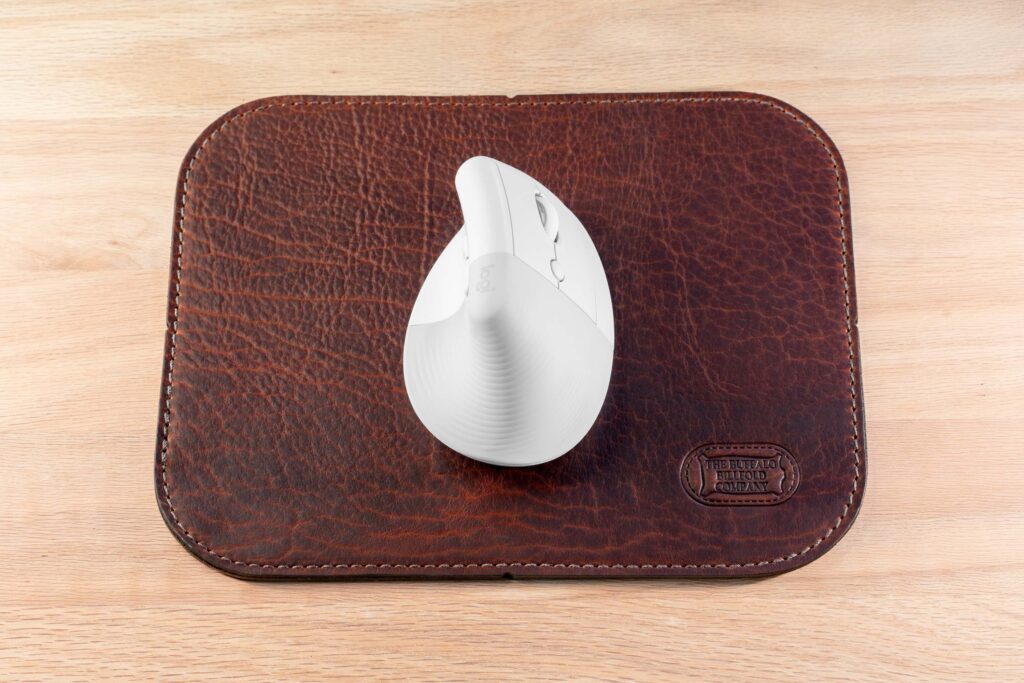 Premium Shrunken Bison Leather Mouse Pad - American Chestnut Color - Made in USA