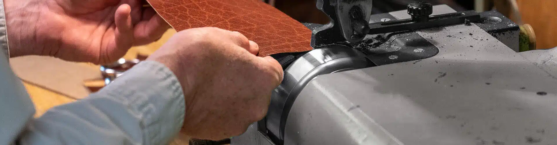 Bill Keitel handcrafting leather goods