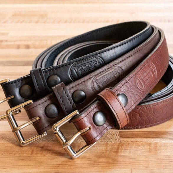 Bison Leather Belts - Made in USA - Black, Brown, Red