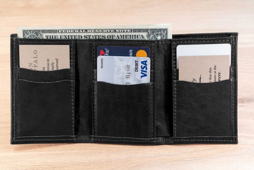 Mens Leather Trifold Wallet - Vertical Pockets - Black Full Grain Leather Mens Leather Trifold Wallet - Vertical Pockets - Black Full Grain Leather