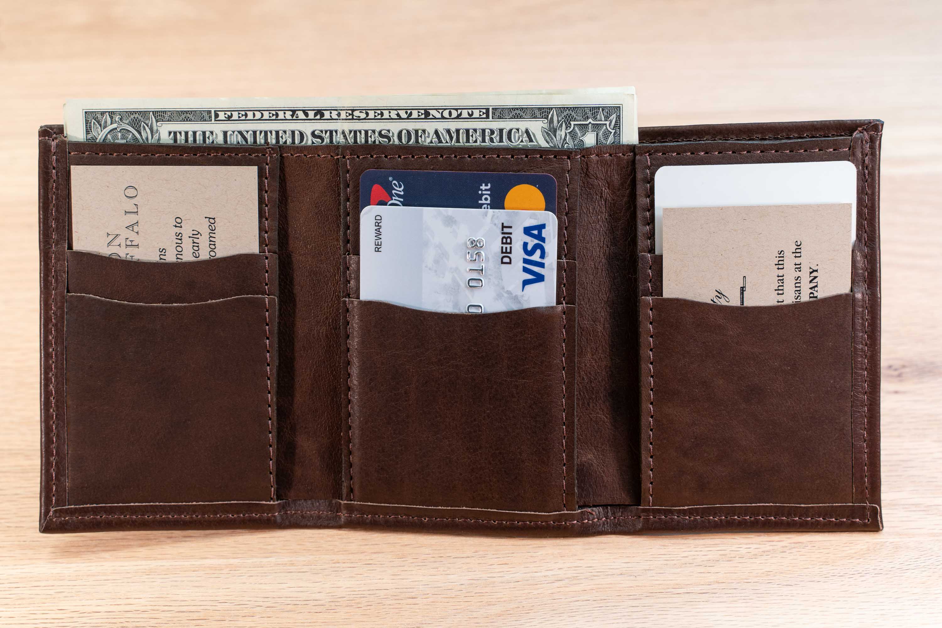 Mens Leather Trifold Wallet - Vertical Pockets - Full Grain Leather - Made In Usa Mens Leather Trifold Wallet - Vertical Pockets - Full Grain Leather - Made In Usa