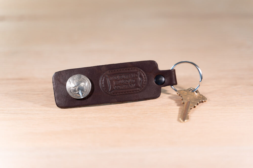 Brown Leather Keychain with Buffalo Nickel - Holding a Key Brown Leather Keychain with Buffalo Nickel - Holding a Key
