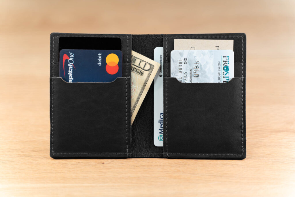 Inside of the Black Vertical Bifold Bison Leather Wallet - Made in USA Inside of the Black Vertical Bifold Bison Leather Wallet - Made in USA