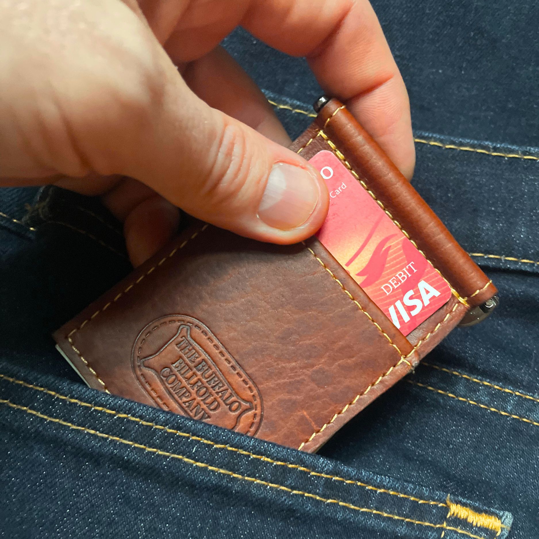Leather-Money-Card-Clip Ditch The Metal Wallet - Experience American Bison Leather