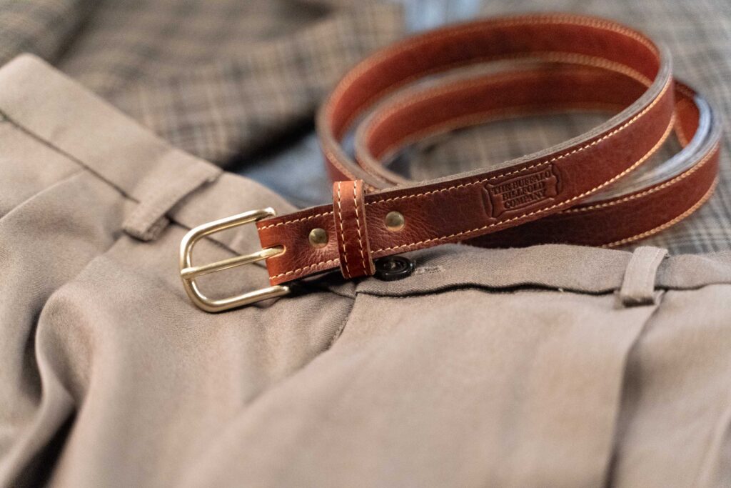 Full Grain Leather Dress Belt With Mens Pants And Sport Coat