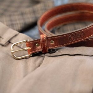 Full Grain Leather Dress Belt with Mens Pants and Sport Coat