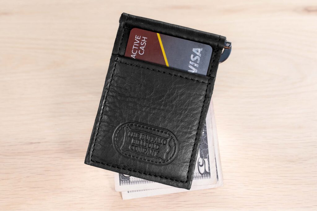 Black Bison Leather Money Clip Wallet - Made In Usa Black Bison Leather Money Clip Wallet - Made In Usa