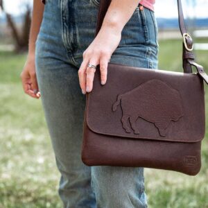 Crossbody Bison Leather Purse - Brown - Bison Appliqué - Made in USA